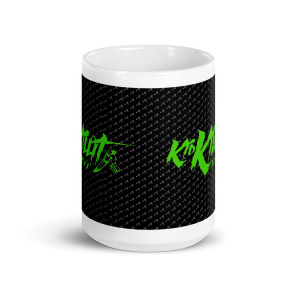 Kid Killit Green with Knifes - White Glossy Mug - Image 3